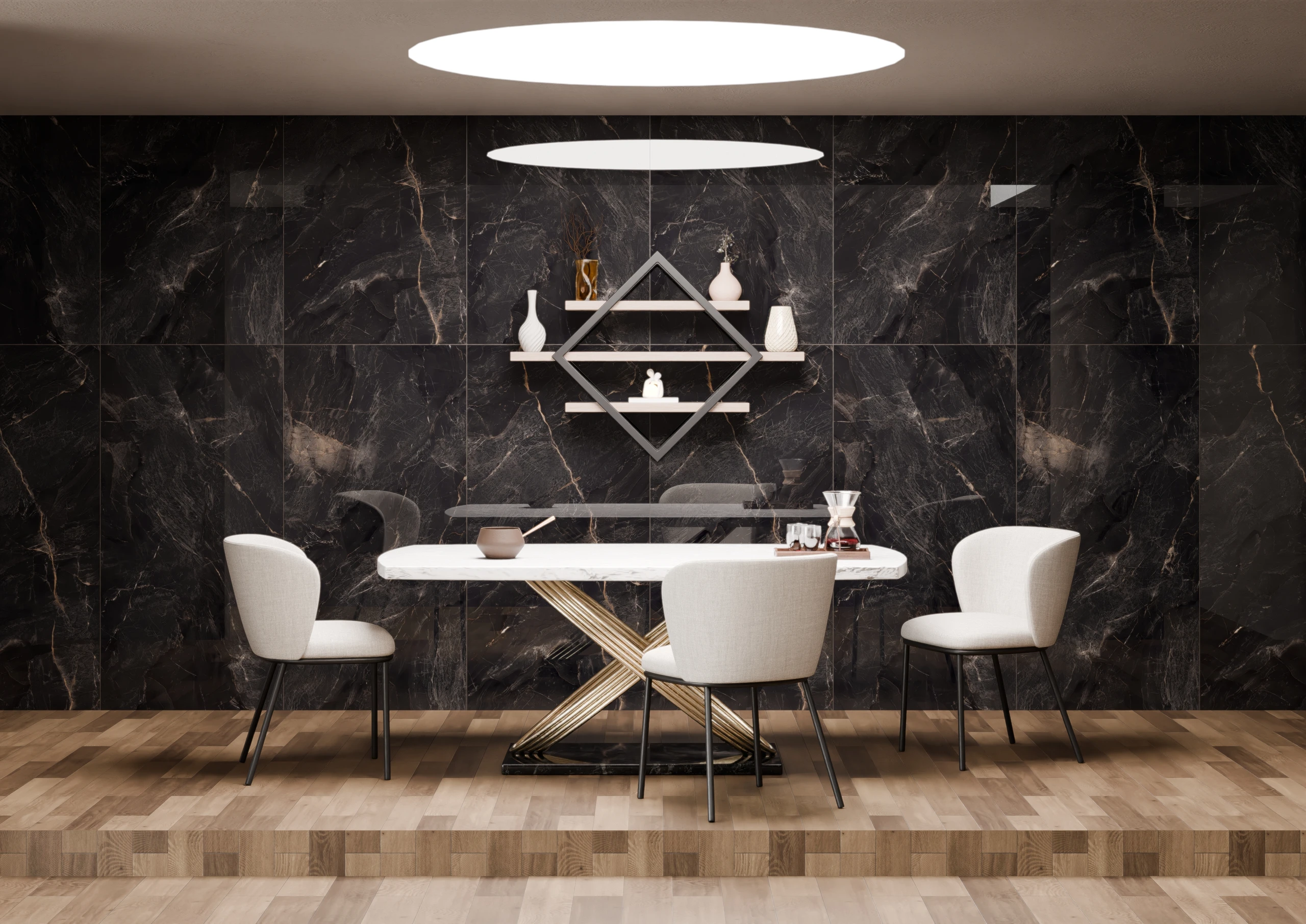 Astrix Black - Premium High Gloss finish Marble ceramic tiles - Sez Industries