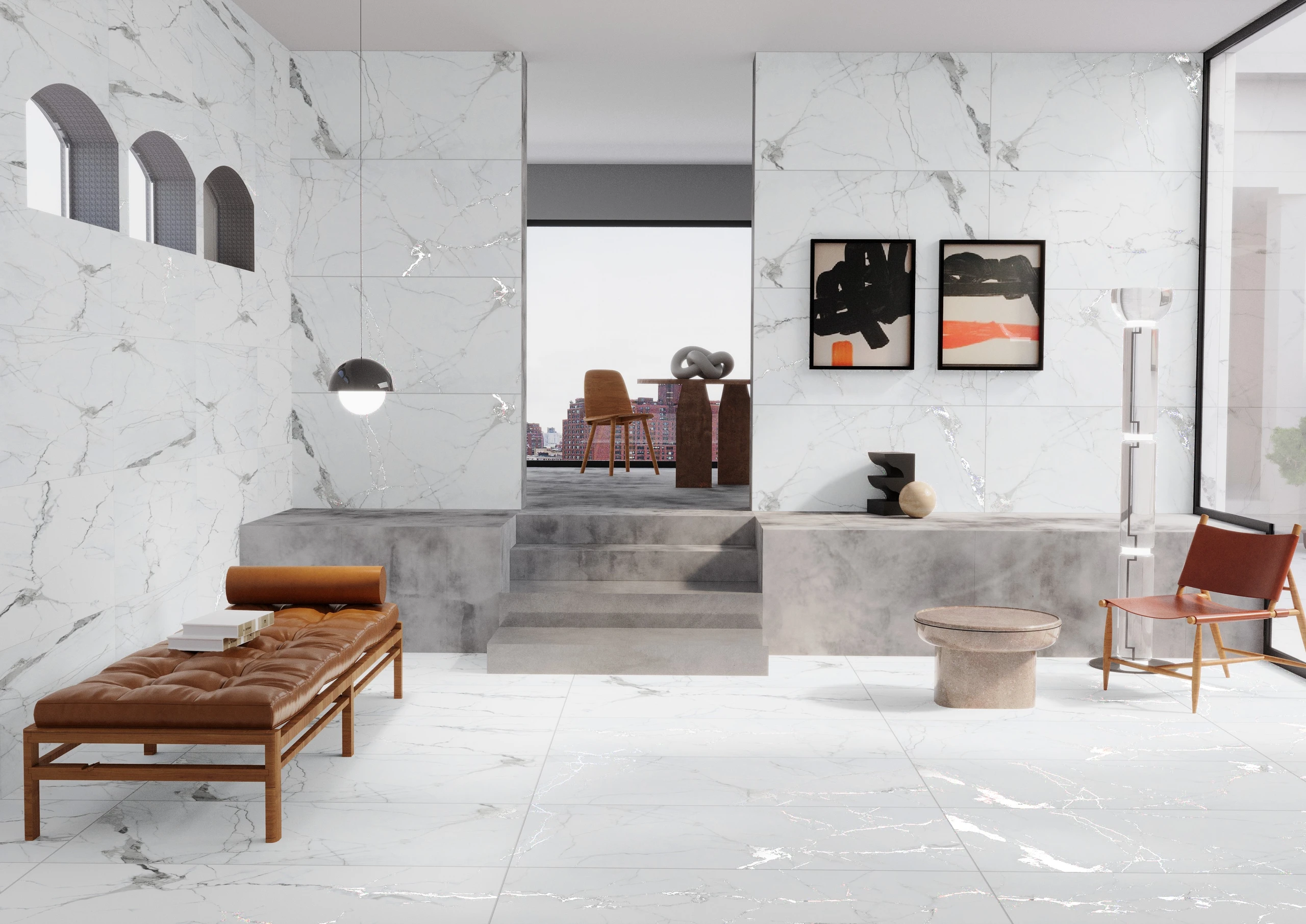 Magno Satvario - Premium Carving finish White Marble ceramic tiles - Sez Industries